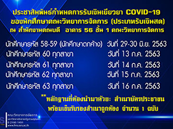 Publicize the covid-19 remedy schedule
for students of the Faculty of
Management Science. (Type of cash
receipt).