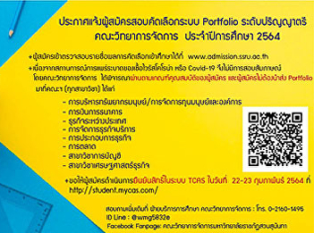 Announcement of applicants for the
selection of the Undergraduate Portfolio
System  Faculty of Management Science
Academic year 2021