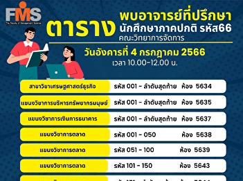 Advisory meeting schedule Regular
student code 66, Faculty of Management
Science